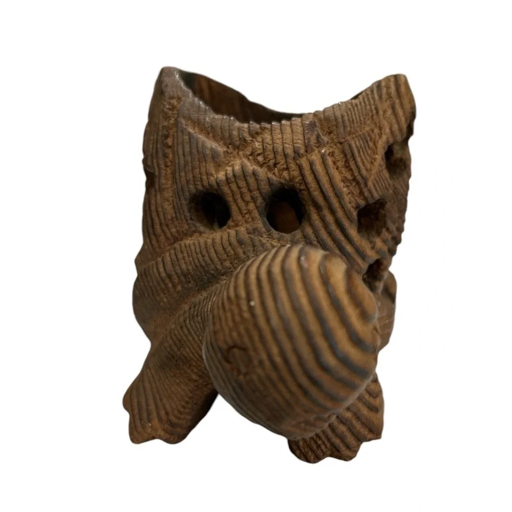 Vintage Hand Carved Wood Turtle Tea Light Holder Decor Shelf Sitter